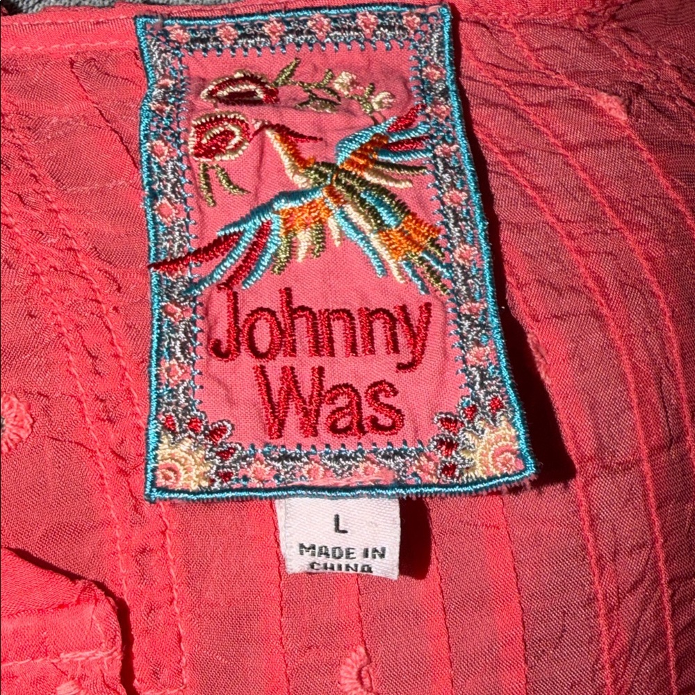 Johnny Was Womens Coral Embroidered Long Sleeve Tunic with crocheted buttons lg - Picture 3 of 15